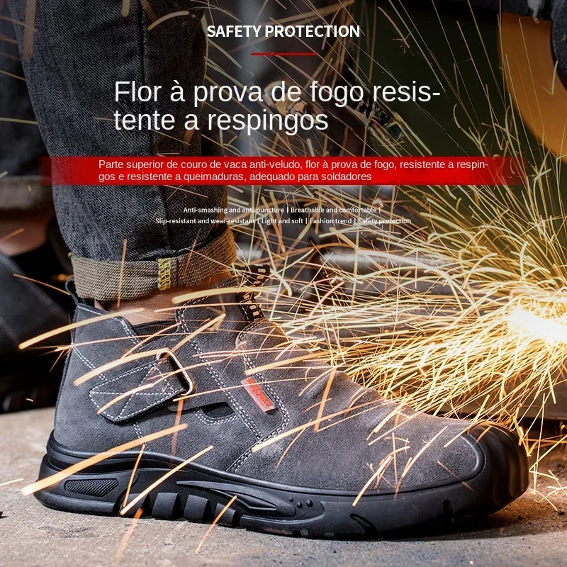 safety shoes Genuine Leather Cow Suede Men Composite Head Anti Nail Anti Static Welding Indestructible Boots
