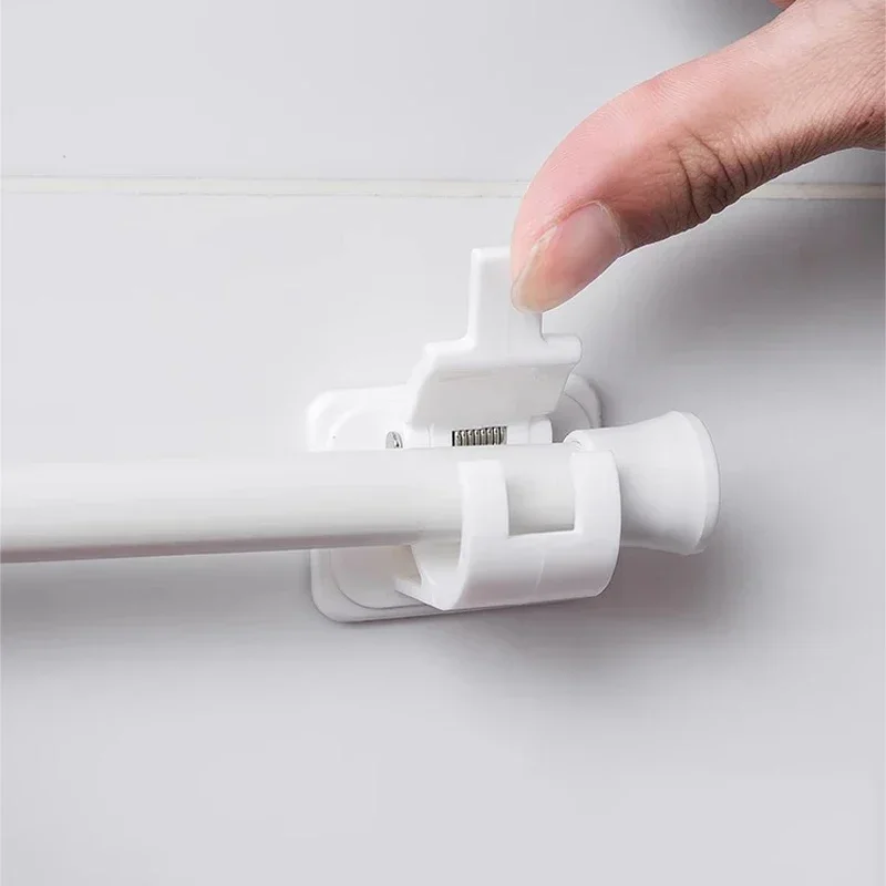 Curtain Rod Hook 4PCS Adjustable Curtain Rod Holder Clamp Hooks Rod Bracket Holders Adhesive Wall Curtain Fixed Clip Hanging Rack Hook