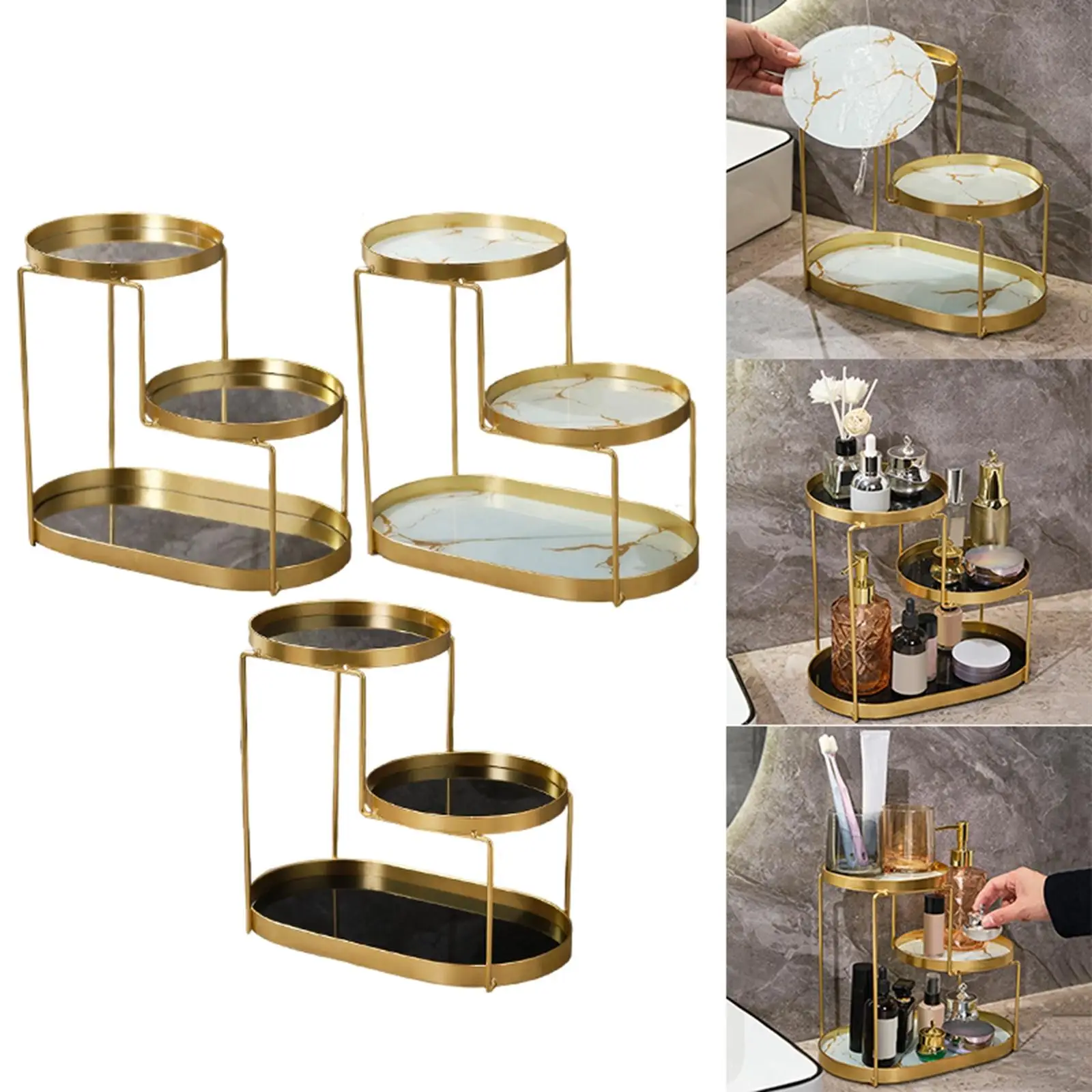 Multifunction Bathroom Cosmetic Tray Standing Rack 3 Tier Shelf for
