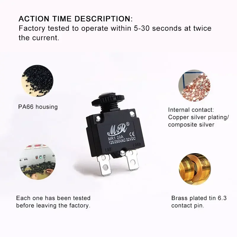 5-Piece Circuit Breaker Overload Protector Switch Set with Waterproof Cap (220V)