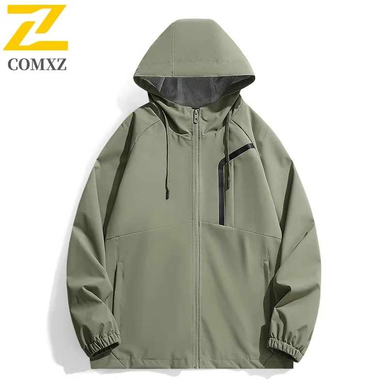 COMXZ Men Autumn New Jacket Luxury Lightweight Outdoor Travel Wind Resistant Coat Leisure Hooded Cozy Durable Windbreaker