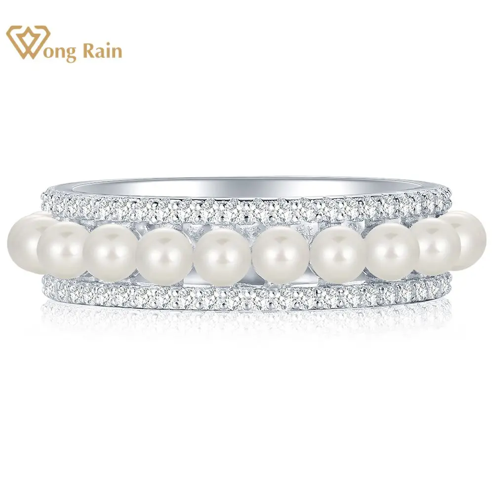 

Wong Rain 100% 925 Sterling Silver Pearl High Carbon Diamond Gemstone Wedding Band Party Fine Jewelry Engagement Ring Wholesale