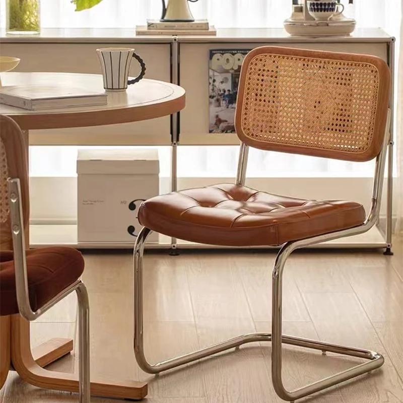 

Office Rattan Dining Chairs Kitchen Ergonomic Wedding PU Leather Dining Chairs Balcony Wedding Silla Comedor Furniture BL50CY