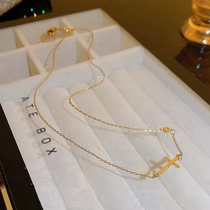 Fashion Trend Stainless Steel Cross Zircon Necklace Women Jewelry Party Premium Gift women jewelry