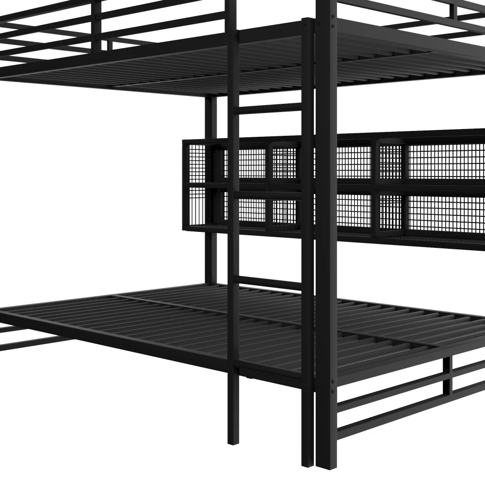 140 x 200 cm großes modernes Etagenbett mit 6 Aufbewahrungsschränken und LED-Lichtern, Babybett aus Metall mit Geländer, geeignet für Kinderzimmer – Detail 12