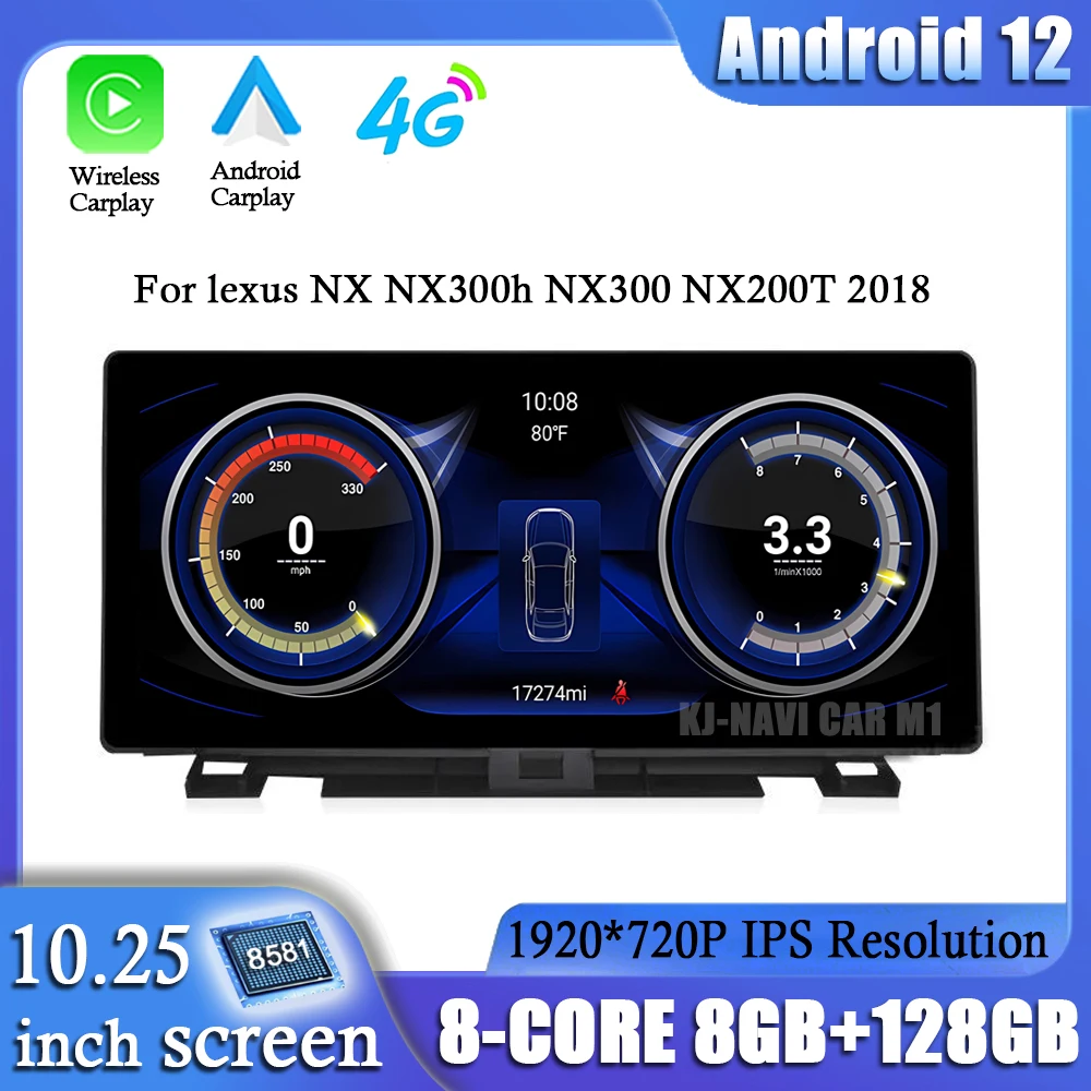 

10.25"For Lexus NX NX300h NX300 NX200T 2018 Android12 Car Radio GPS Navigation Stereo Multimedia Palyer Carplay 1920*720P WiFi