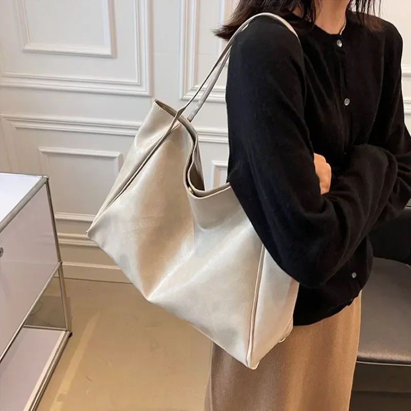 Women Tote Bag Fashion Underarm Pouch Large Capacity Soft Pu Leather Shoulder Bag Retro Crossbody Bag Casual Portable BucketBags - 5