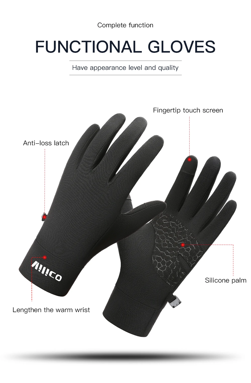 Lightweight running gloves, touch screen anti slip warm glove pad, suitable for cycling, sports, driving, suitable for men and w