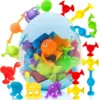 Suction Cup Toys 27 PCS Silicone Suction Bath Toys Travel Toys Window Toy for Kids Sensory Toys with Dinosaur Eggshell Storage 5