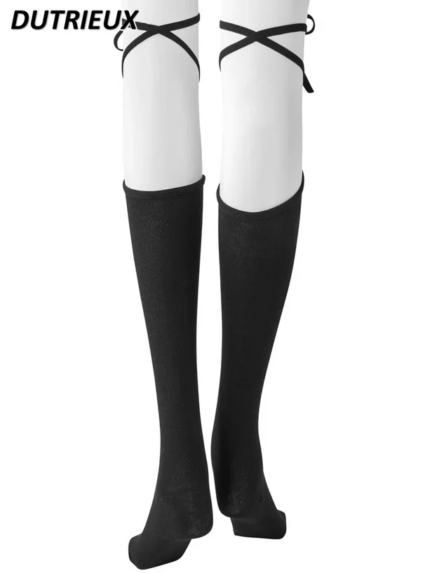 Summer New 2024 Japanese Style Sweet Cute Girl Black Long Socks Cross Lace-up Slimming JK Over The Knee Stockings for Women