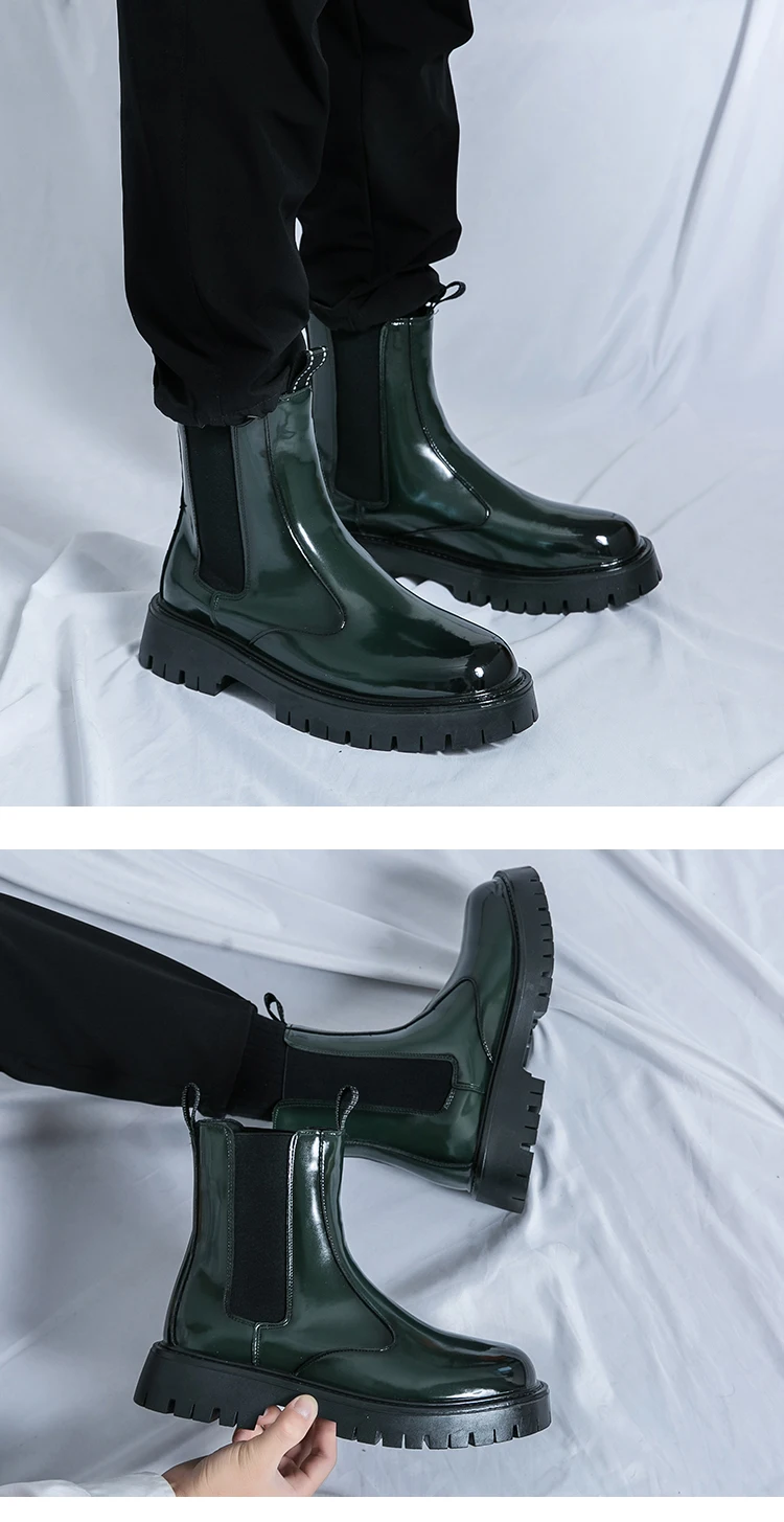 Marke Klassische Schwarze Plattform Stiefel Männer Hohe Ferse Höhe Erhöhen Leder Ankle Chelsea Stiefel Männer Dicke Sohle Motorrad Stiefel – Detail 15