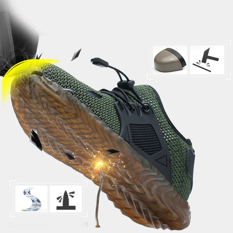 

Work Safety Shoes for Men Summer Breathable Working Boots Steel Toe Anti-Smashing Construction Safety Work Shoes Men Sneakers
