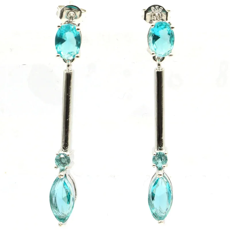 

40x5mm Fantastic Long Rich Blue Aquamarine London Blue Topaz Jewelry For Woman's Wedding Silver Earrings