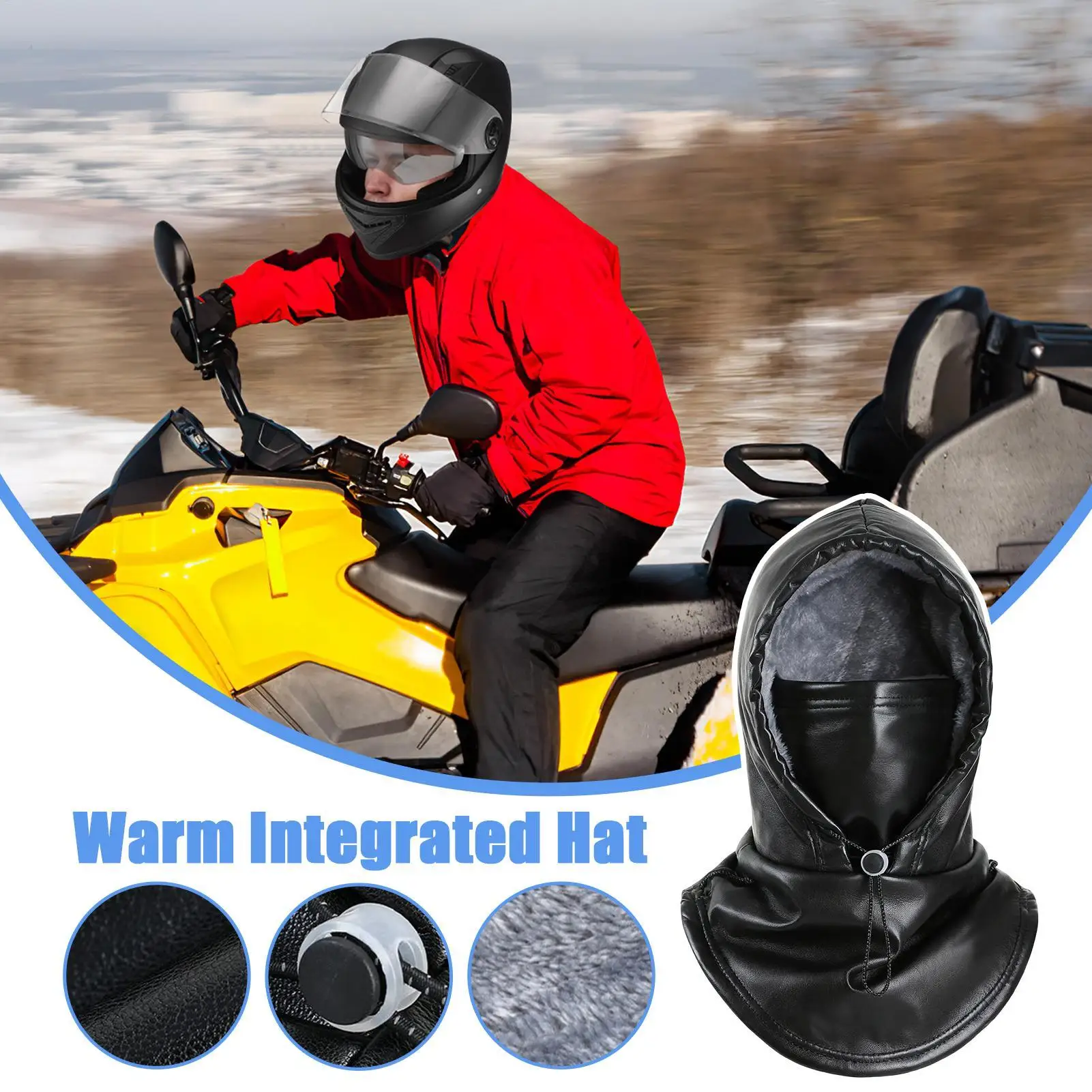 Snow Face Cover PU Thermal Waterproof Hat Men Motorcycle Warm Head Cover For Outdoor Motorcycle Riding Hiking Runnin