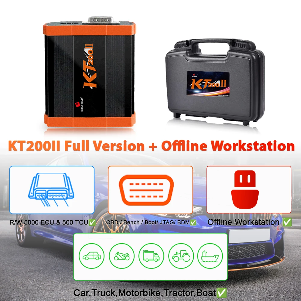 ECUHELP KT200II ECU 프로그래머, 오프라인 워크스테이션 지지대, 풀 마스터, OBD, BOOT, BDM, JTAG, 무료 ktflash 제공, EU 배송