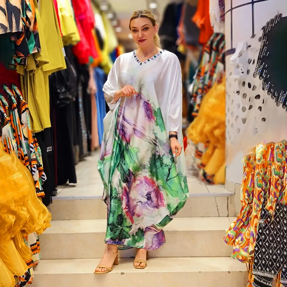 New African Elegant Party Printing Dresses for Women Dubai Robe Dashiki Ankara Evening Gowns Turkey Vestidos V-neck Spring Dress vintage bridal maternity robe tiered extra puffy tulle floor length pregnant mother scoop neck custom made women ball gowns