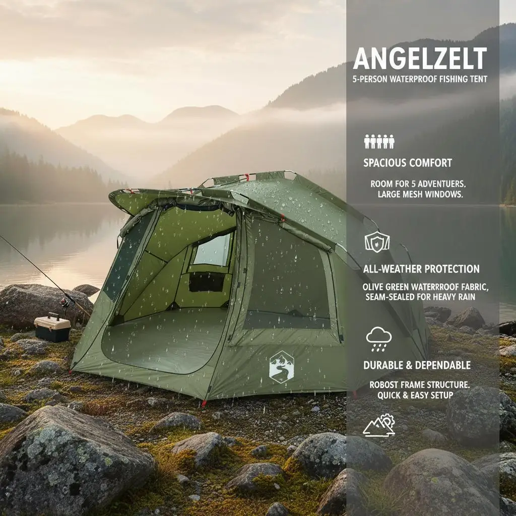 Anglerzelt für 5 Personen, olivgrün, wasserdicht – Detail 4