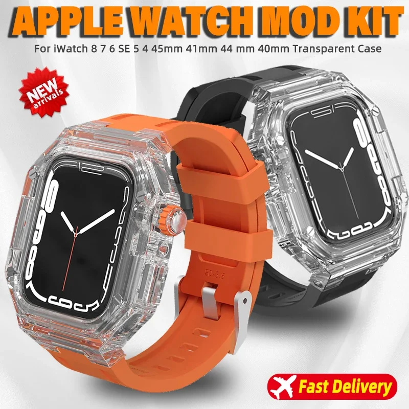 

Прозрачный идентификационный комплект для Apple Watch 8 7 45 мм, резиновый ремешок для iWatch серии 6 SE 5 44 мм 41 мм 40 мм, спортивный браслет