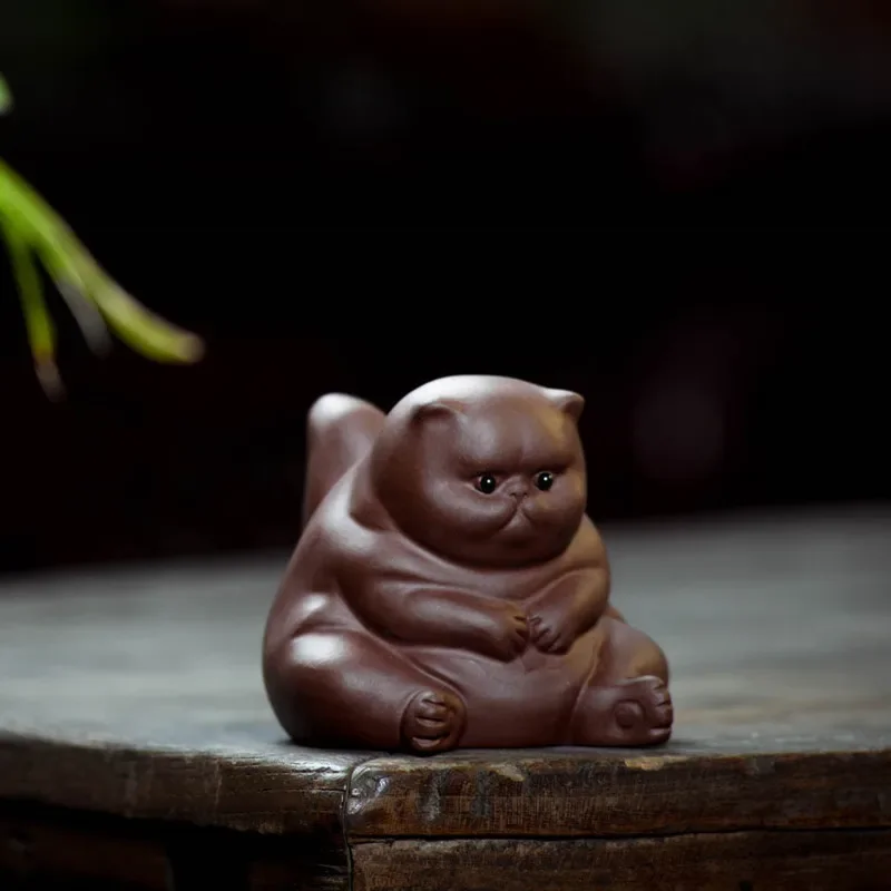 Yixing Purple Clay Tea Pet Lucky Cat Figurine Desktop Ornaments Handmade Sculpture Crafts Home Tea Set Decoration Gifts tea pet ornaments
