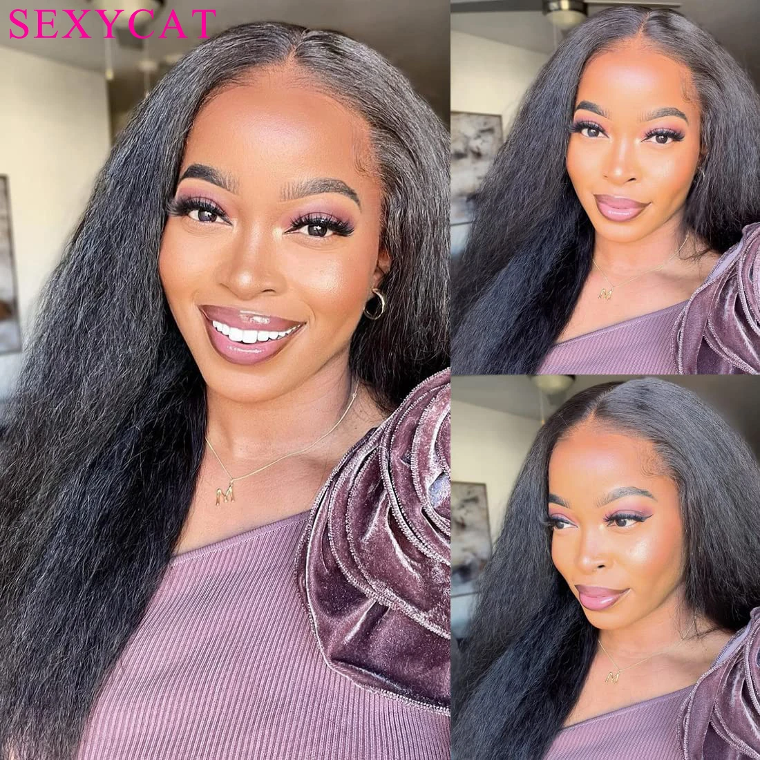 

Kinky Straight HD Transparent 4x4 Lace Front Human Hair Wig Brazilian Glueless Wigs Fast Shipping 3 to 5 Days Human Hair Wigs