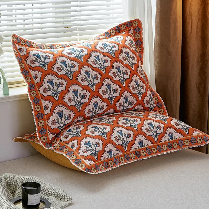 2 PCS Full Cotton Pillowcase Adult Kids Large Size 4 Layers Muslin Cotton Pillowcase Bedding Pillow Case With Lace Bordure