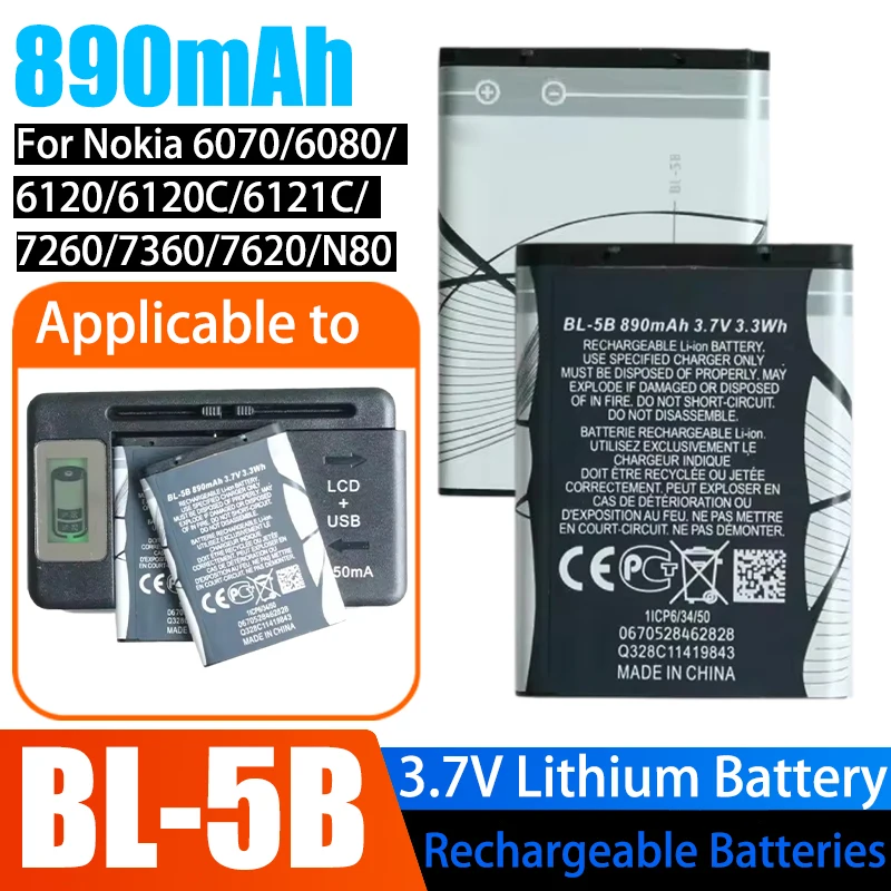 3.7V 890mAh BL-5B Batterie Al Litio per Nokia 5300 5320 5500 N80 N90 7360 3230 5070 3220 6120c Cellulare Bl5b - immagine 5
