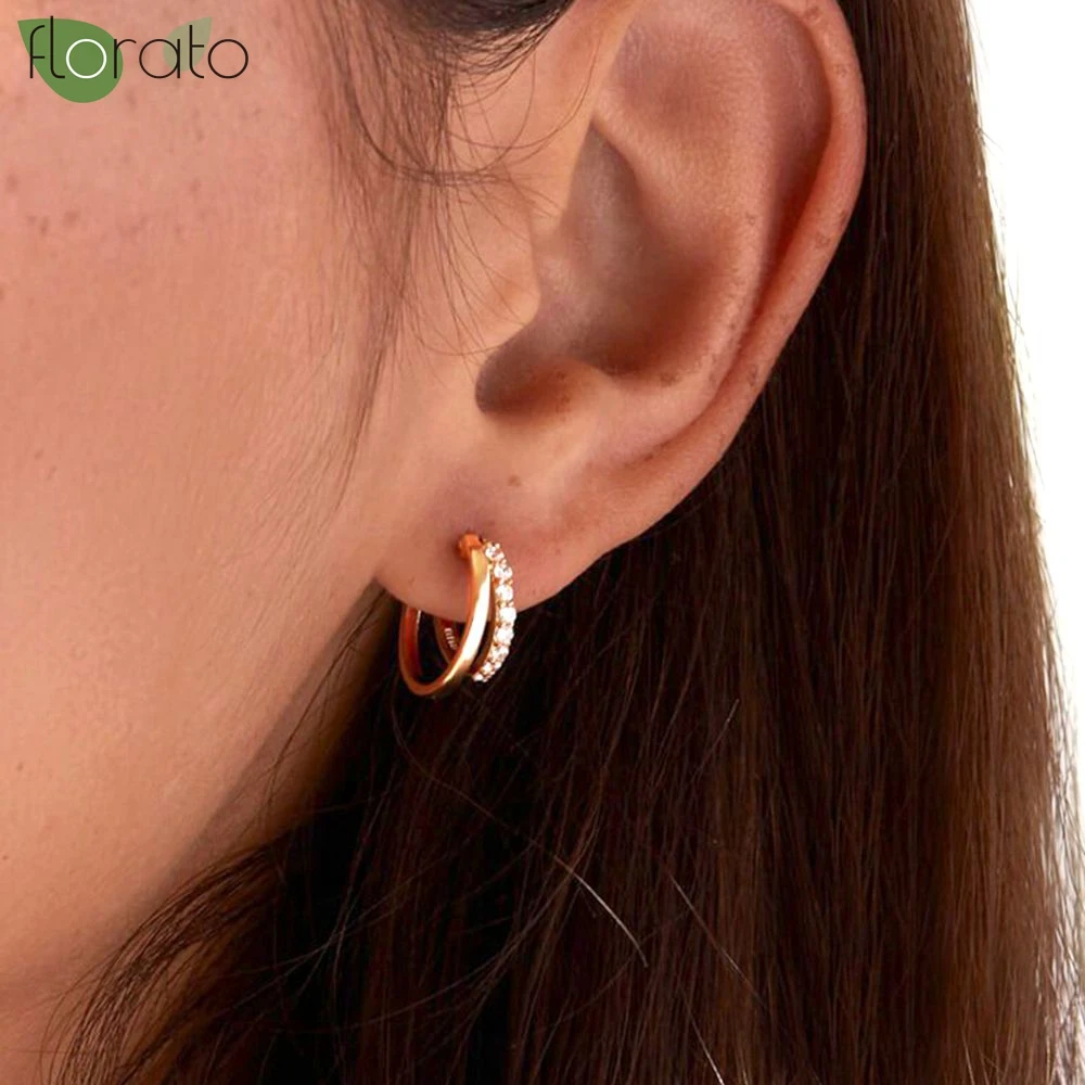 

Fashion Double Hoop Earrings for Women 925 Sterling Silver Needle Sparkling Crystal Zircon Earrings 2023 Trend Jewelry Gift