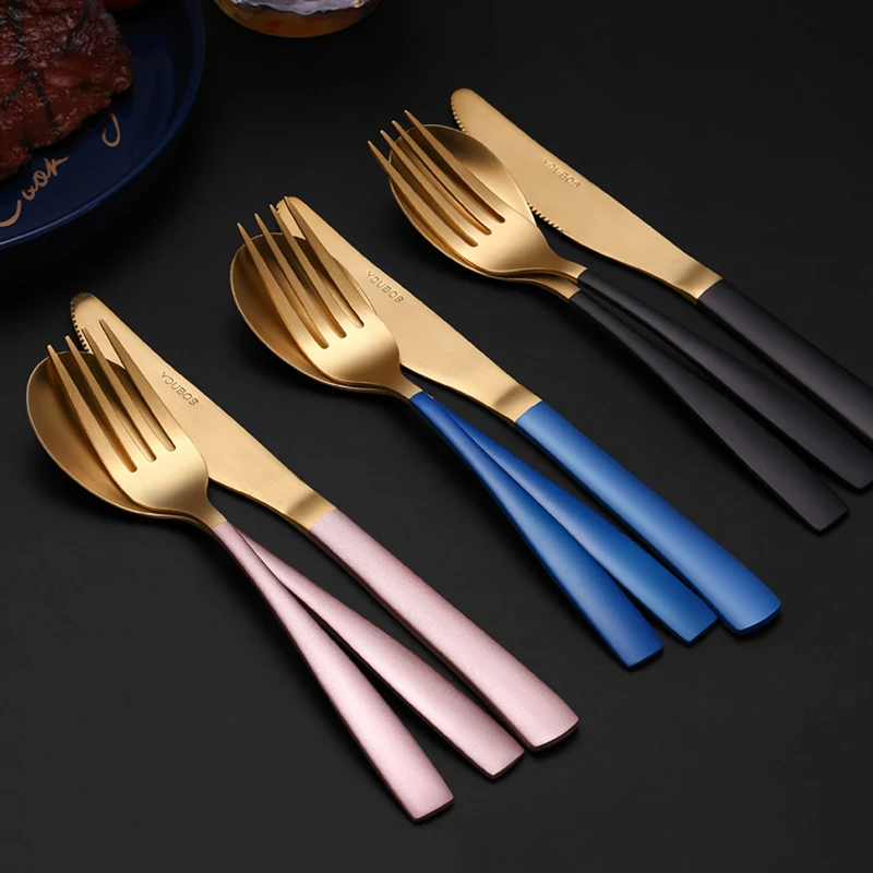 Konsultation spredning squat Wedding Designer Matte Gold Cutlery Modern Luxury Forks Knives Spoons  Cutlery Kitchen Dinner Western Vajilla Tableware Oa50ds - Dinnerware Sets -  AliExpress