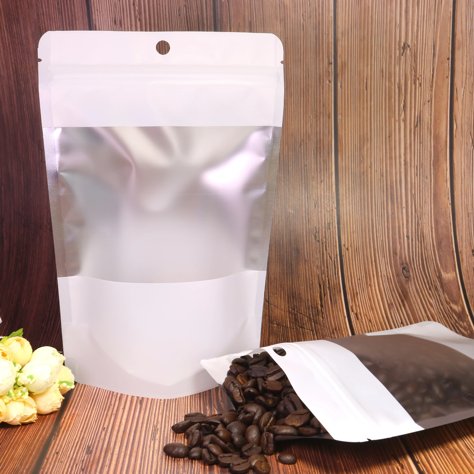 

Reusable Frosted Metallic Mylar Plastic Stand Up Packaging Ziplock Bag Tea Coffee Snack Food Storage Pouch With Window/Hang Hole