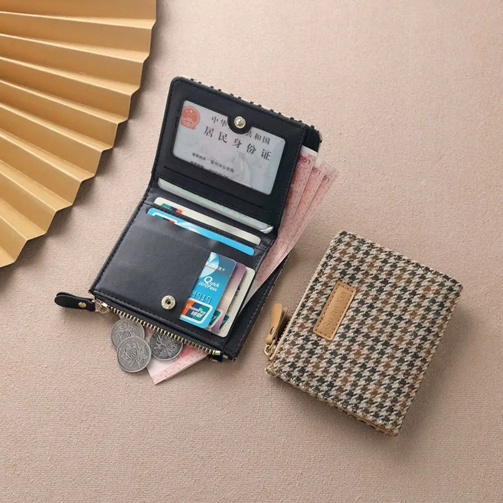 

Короткий кошелек на молнии с рисунком «гусиные лапки», кошелек в Корейском стиле с несколькими отделениями для карт, кошелек для монет, клатч, женская сумка из искусственной кожи для карт