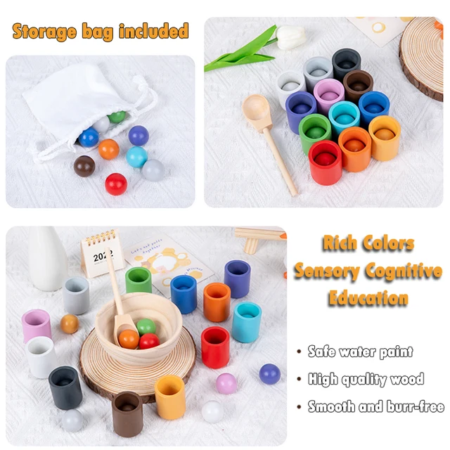 Baby Montessori Wooden Toy Rainbow Ball And Cups Color Sorting Games Fine Motor Early Education Learning Toys Gifts For Children 5
