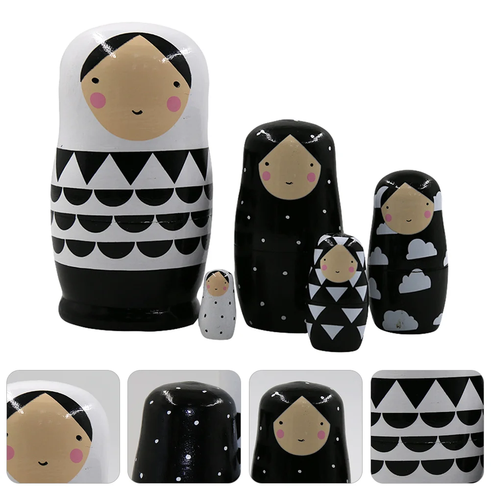 Wooden Puppet Black and White Matryoshka Childrens Childrens Toy Russian Decoration прицел коллиматорный veber black russian dot 132 rd dvt11