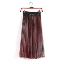  Half Skirt Women Summer 2022 New Spring Wear High Waist Reflective Gradual Change Color Pleated Mesh Medium Long 