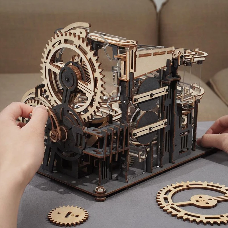 Robotime Rokr 대리석 런 세트, DIY 모델 빌딩 블록 키트, 5 종류 3D 나무 퍼즐, 조립 장난감 선물, 10 대 성인용 야간 도시