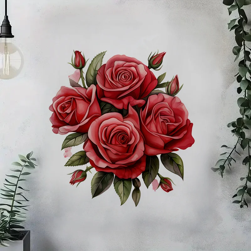 90866# Abstract Red Rose Toilet Sticker, Durable Material, Perfect for Home Wall Decor, Aesthetic Room Decoration
