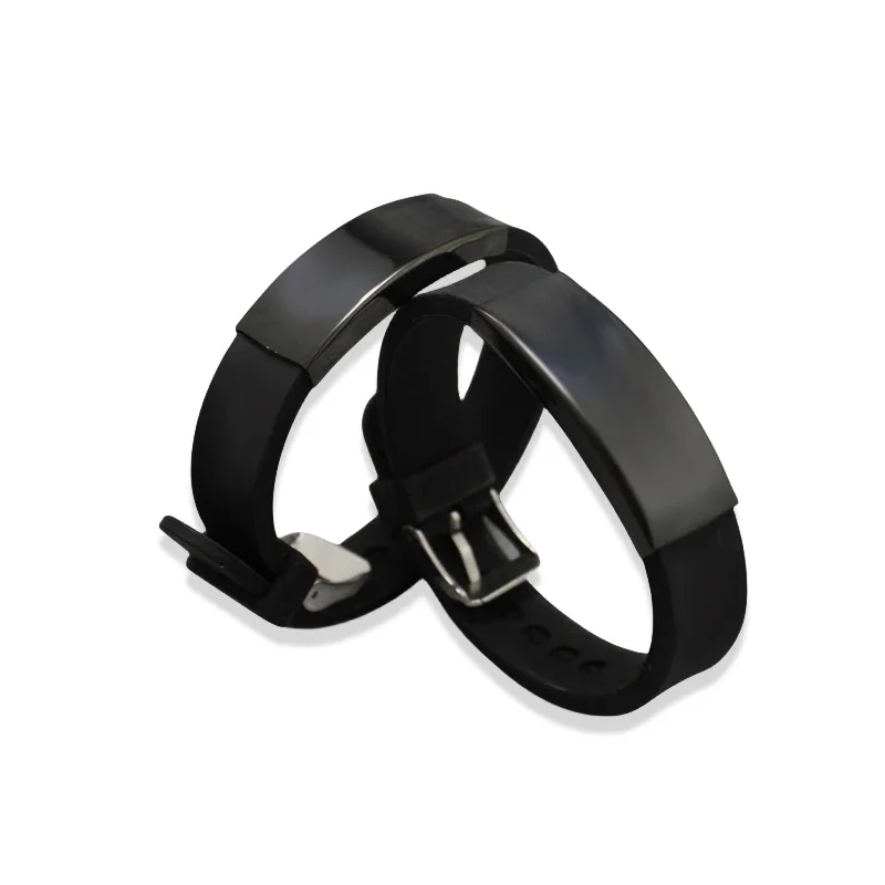 Silicone Wristband Power Energy Wristbands Fashion Black Silicone Bands Bracelets Punk Jewelry Men Bracelet Stainless Steel Cuff Bangle