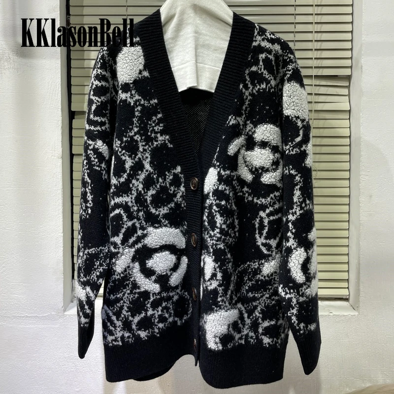 

10.27 KKlasonBell Temperament Floral 100% Cashmere Knitted Cardigan Sweater Women