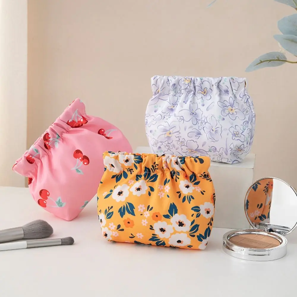 

Cherry Cosmetic Bag Sanitary Napkin Storage Bag Peach Flower Printing Coin Purse Cute Pattern Self-closing Storage Bag Girls