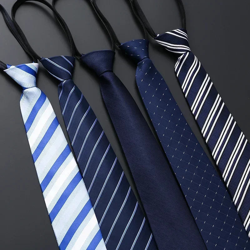 Men's Business Dress Zipper Neck Tie Elegant Gentleman Shirt Tie Groom Wedding Blue Stripe Black, neck tie