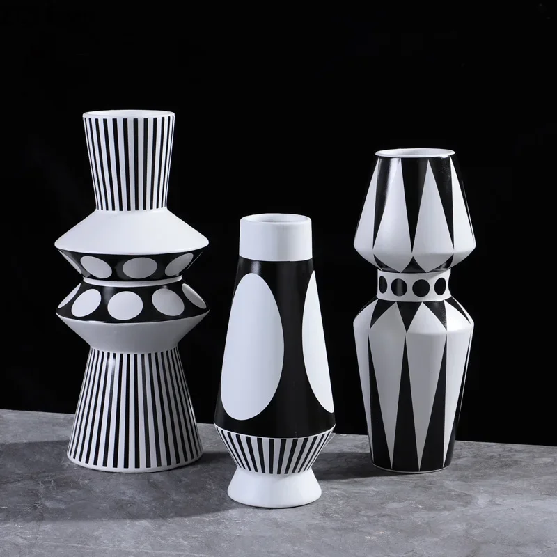 Simple Modern Black White Ceramic Vase Flower Arrangement Container Irregular Geometric Vase Living Room Countertop Decoration 2