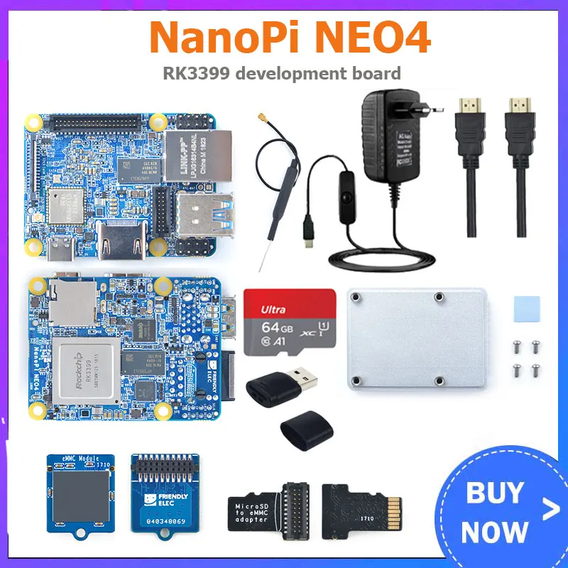 NanoPi-NEO4-1GB-DDR3-Rockchip-RK3399-Wi-Fi-BT-Gigabit-Optional-16-32 ...