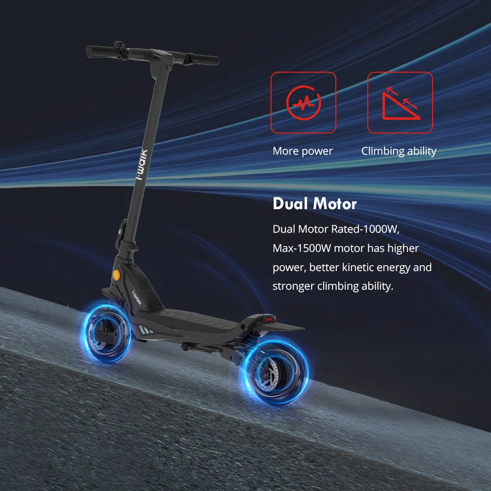 1000W Dual Motor Off-Road Scooter 20Ah Foldable Two Wheel Electric Scooter