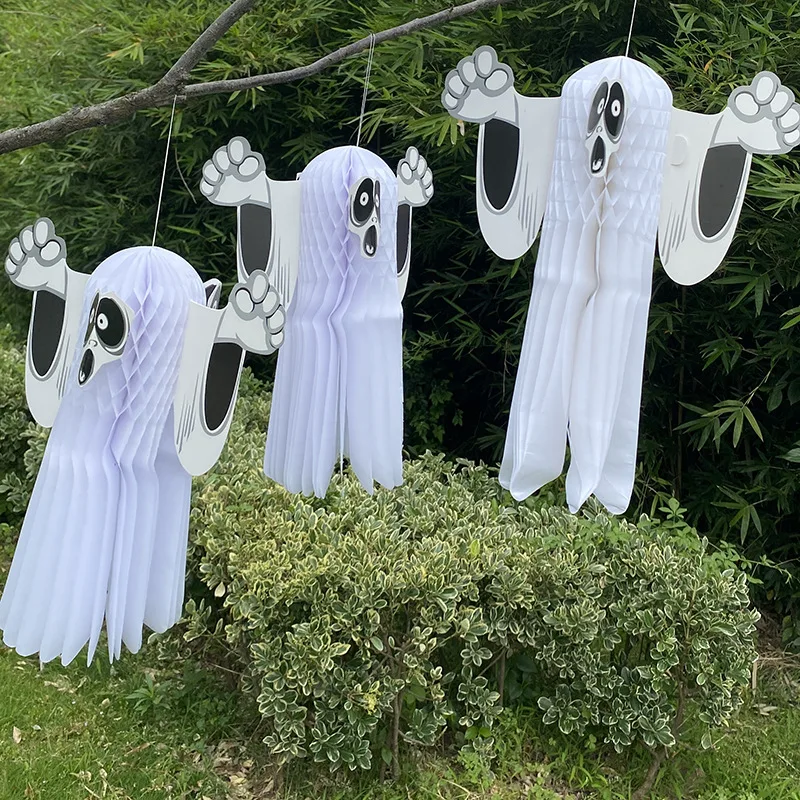 Paper ghosts, halloween ghosts, paper honeycomb pendants, Halloween decorations, props, supplies