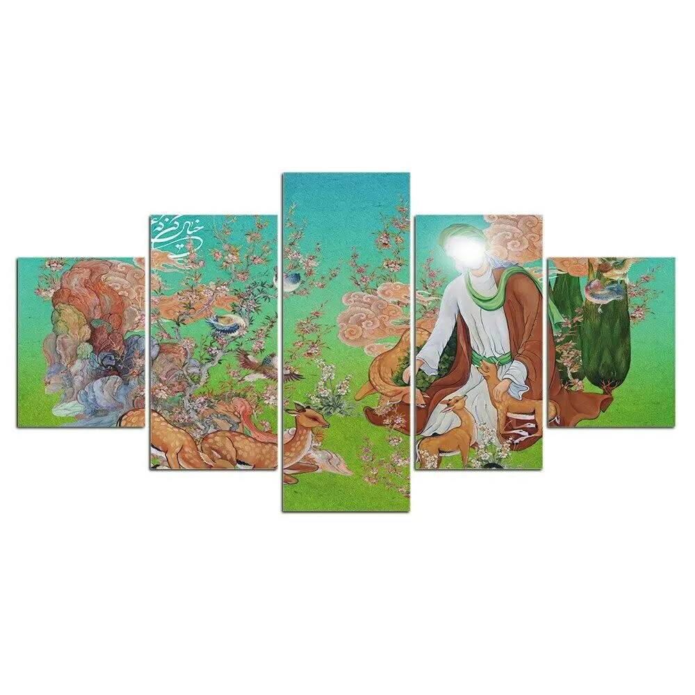 

5Pcs Religion Cartoon Muslim Decor Pictures Paintings Wall Home Decor 5 Panel Canvas Poster HD Print Room Decor 5 Pieces