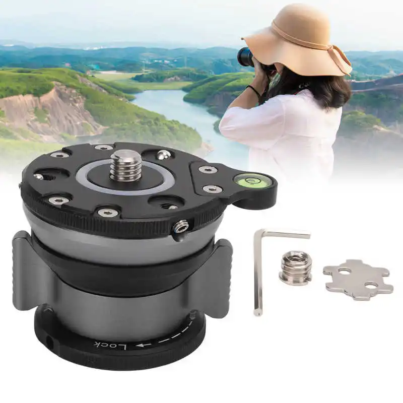 Camera Leveler Tripod Leveling Base Hemispherical Base Panorama Head with Bubble Level for Nikon/Sony/SLR Cameras