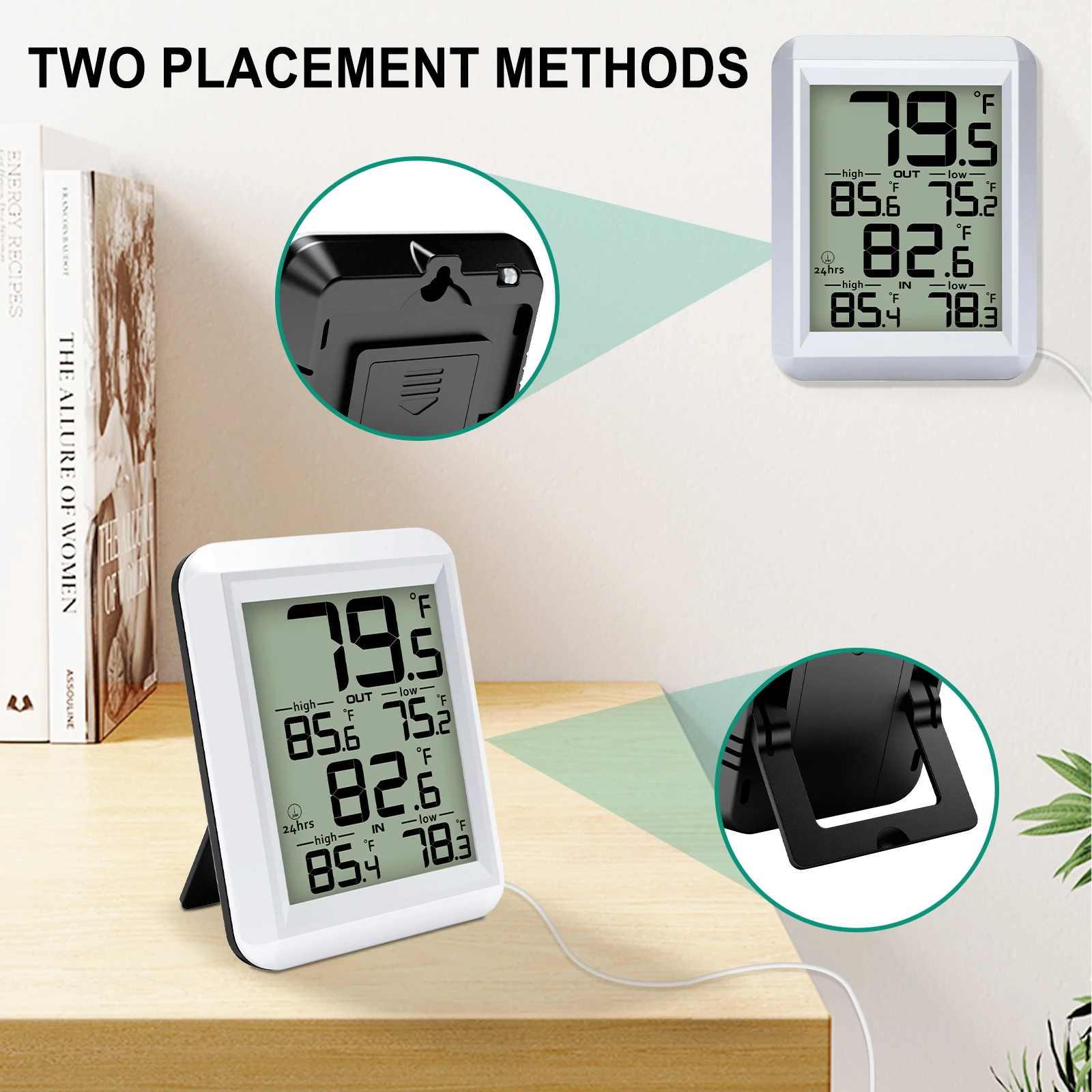 MASTFUYI LCD Digital Temperature Humidity Meter Home Indoor Outdoor Thermometer with Min/Max Record Mini Weather Station