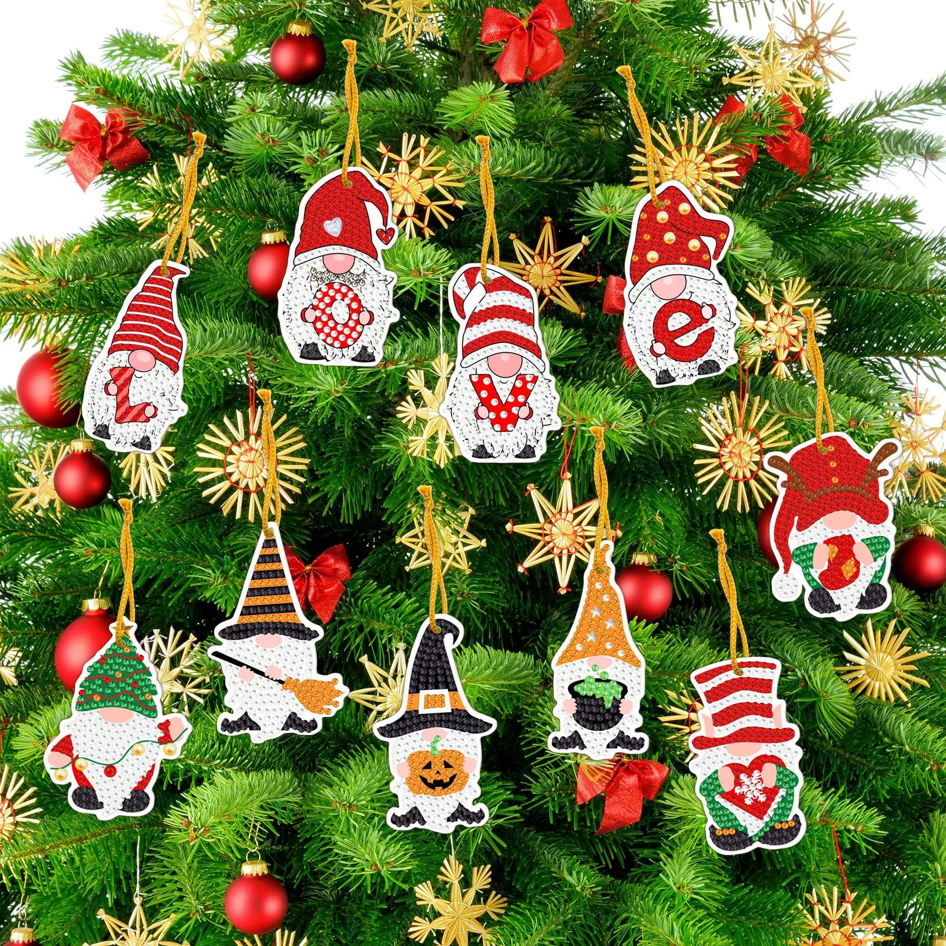 

10pcs Cute Santa Claus DIY Diamond Painting Merry Christmas Xmas Tree Hanging Ornament Kit Diamonds Christmas Embroidery Decor