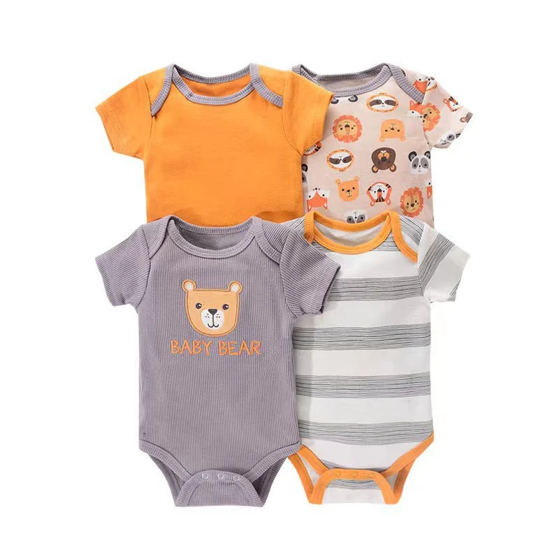 Baby Clothes 4Sets Baby Short Sleeve Cartoon Bear Bodysuits Infant Romper Girls Boys Soft Cotton Spring and Summer