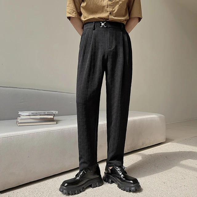 Mens Korean Fashion Trousers Formal Dress Suit Pants Trousers Long Straight  Legs