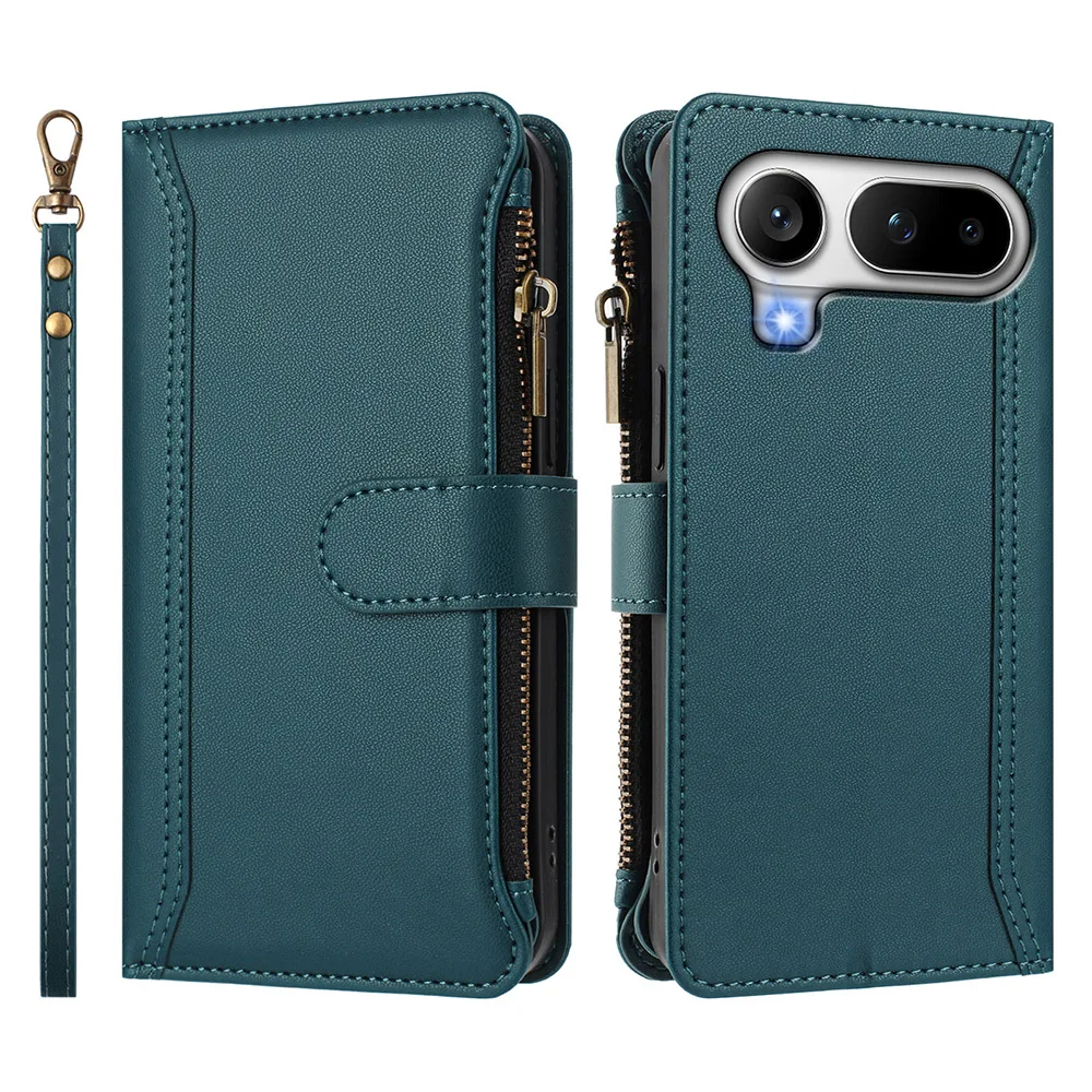 Leather Crossbody Card Wallet Phone Cover with Wrist Strap